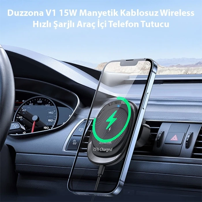 Nevamel Duzzona V1 15W Manyetik Kablosuz Wireless Hızlı Şarjlı Araç İçi Telefon Tutucu-(5775)
