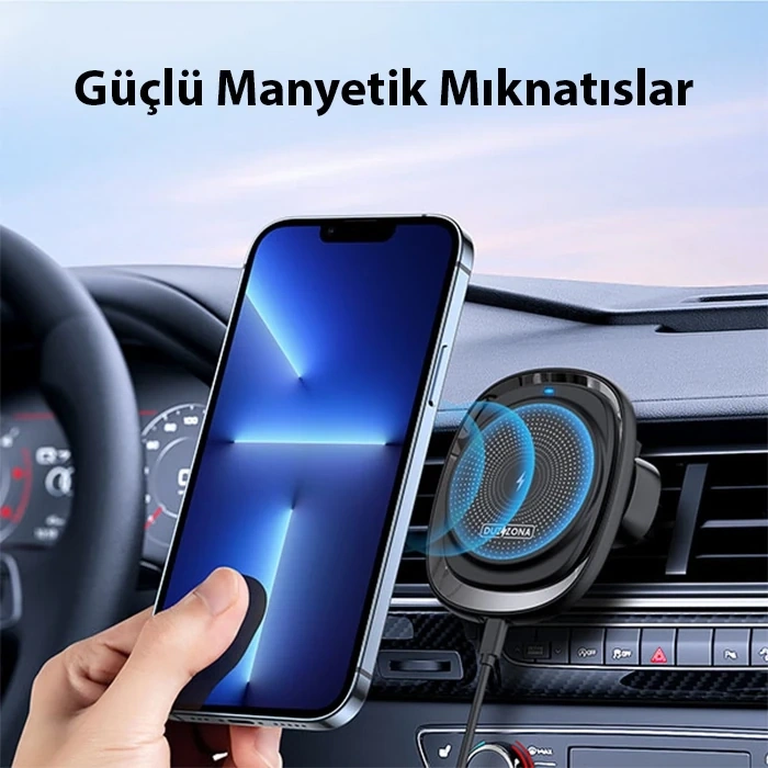 Nevamel Duzzona V1 15W Manyetik Kablosuz Wireless Hızlı Şarjlı Araç İçi Telefon Tutucu-(5775)