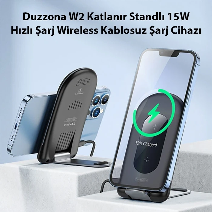 Nevamel Duzzona W2 Katlanır Standlı 15W Hızlı Şarj Wireless Kablosuz Şarj Cihazı-(5775)
