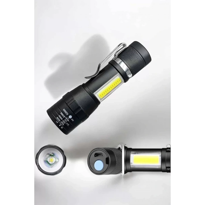 Nevamel® El Feneri Led USB Şarjlı Zoom Mini Led Işık Acil Durum Feneri