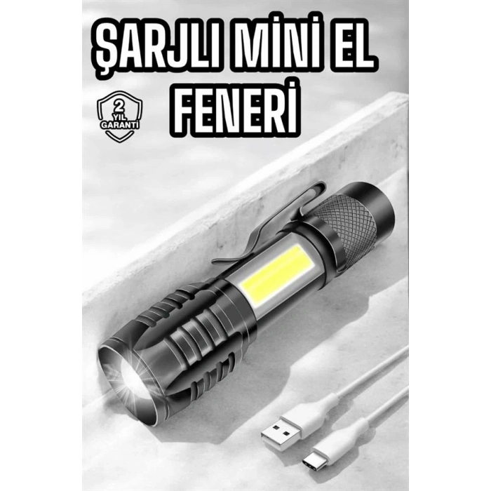 Nevamel El Feneri Led USB Şarjlı Zoom Mini Led Işık Acil Durum Feneri