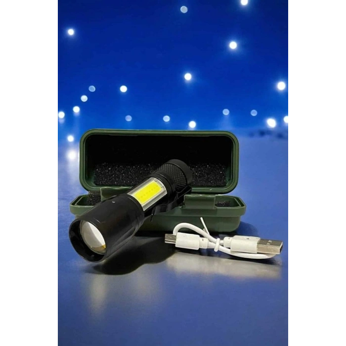 Nevamel El Feneri Led USB Şarjlı Zoom Mini Led Işık Acil Durum Feneri