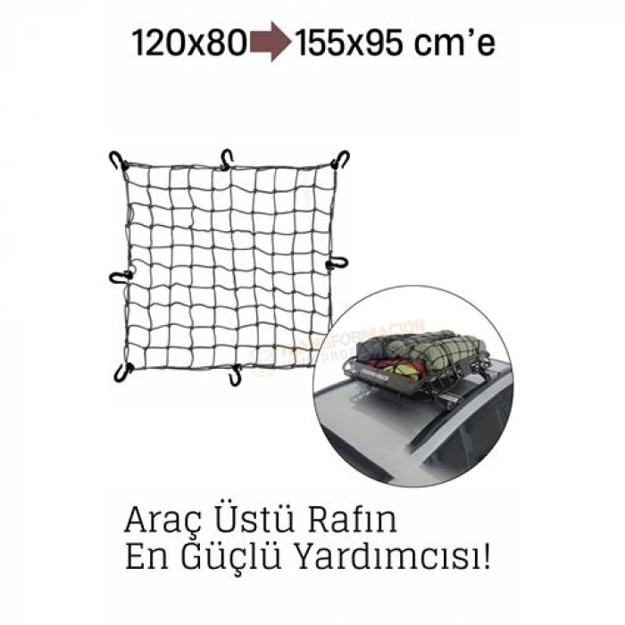Nevamel® Elastik Bagaj Filesi 120x80 cm – 155x95 cm’e Kadar Genişler | Araç Üstü Kamp ve Seyahat İçin