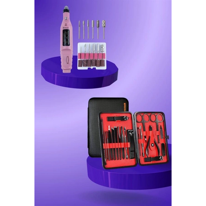 Nevamel Elektrikli Manikür Pedikür Seti İkili Set 17 Parça Tırnak Bakımı Nasır Temizleme Tırnak Şekillendirme