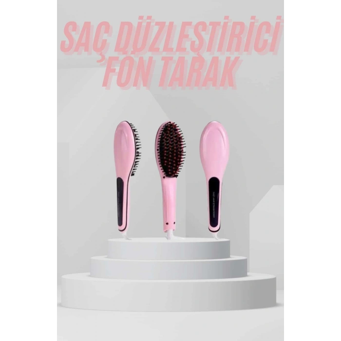 Nevamel Elektrikli Saç Düzleştirici Tarak Saç Düzleştirici Fırça Sıkı Dişli Pembe
