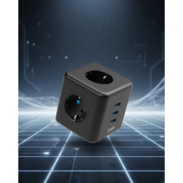 Nevamel® Elektronik Cihazlar İçin Akım Korumalı 3 Prizli USB’li Küp Priz