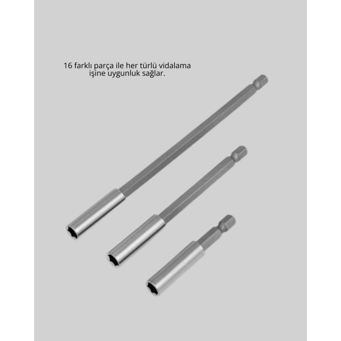 Nevamel® Ergonomik 16 Parça Bits Tornavida Uç ve Adaptör Seti