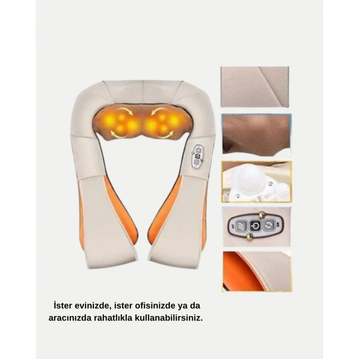 Nevamel® Ergonomik Ovmalı Masaj Aleti – Isıtmalı Yoğurmalı Boyun ve Bel Rahatlatıcı Masaj Makinesi