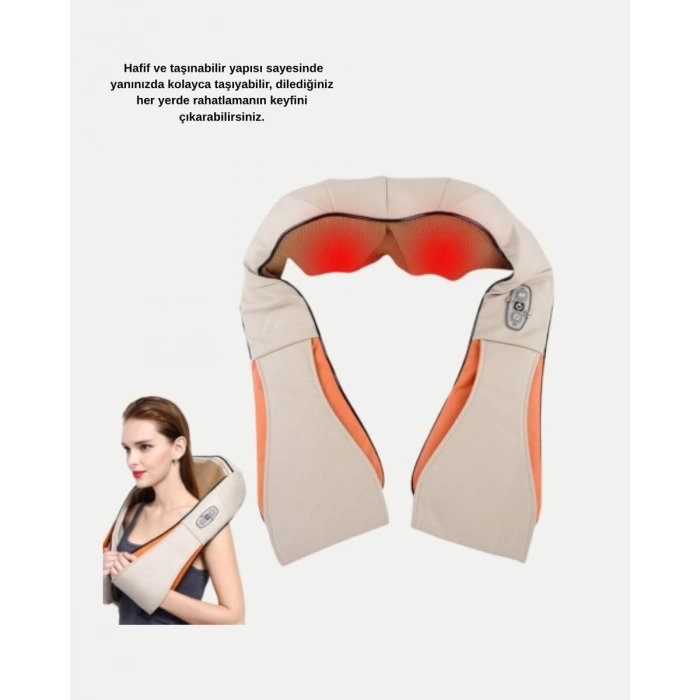 Nevamel® Ergonomik Ovmalı Masaj Aleti – Isıtmalı Yoğurmalı Boyun ve Bel Rahatlatıcı Masaj Makinesi