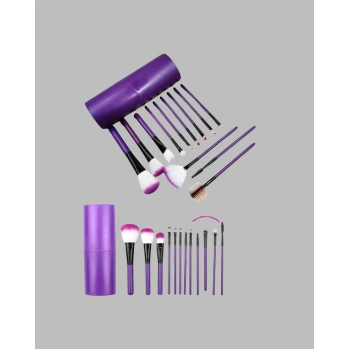 Nevamel Ergonomik Saplı Fiber Kıllı 12li Makyaj Fırça Takımı Göz ve Ten Makyajı İçin Uygun