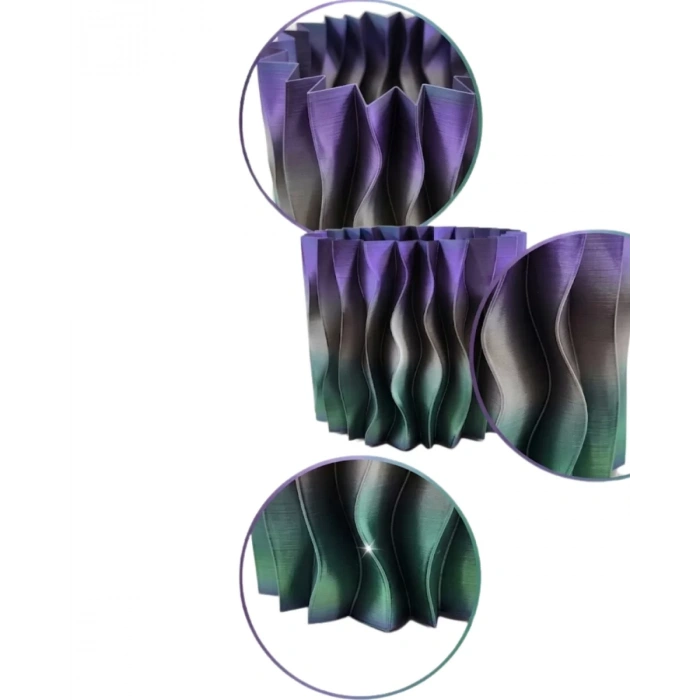 Nevamel® Estetik Dalga Formlu Mor 3D Baskı Dekoratif Vazo Modern Ev Aksesuarı