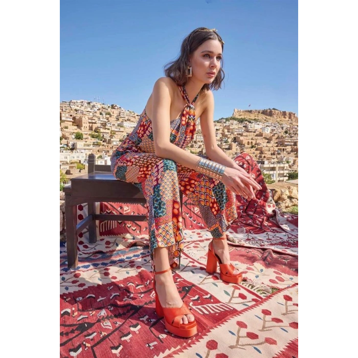 Nevamel® Etnik Desenli Saten Tulum