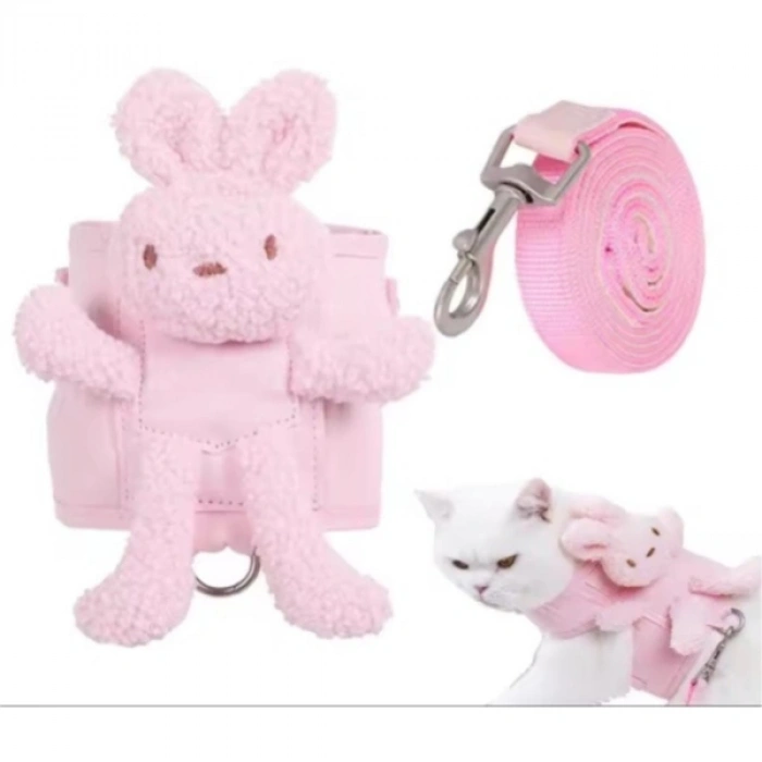 Nevamel Evcil Hayvan Peluş Ayıcıklı Göğüs Gezdirme Tasması Set