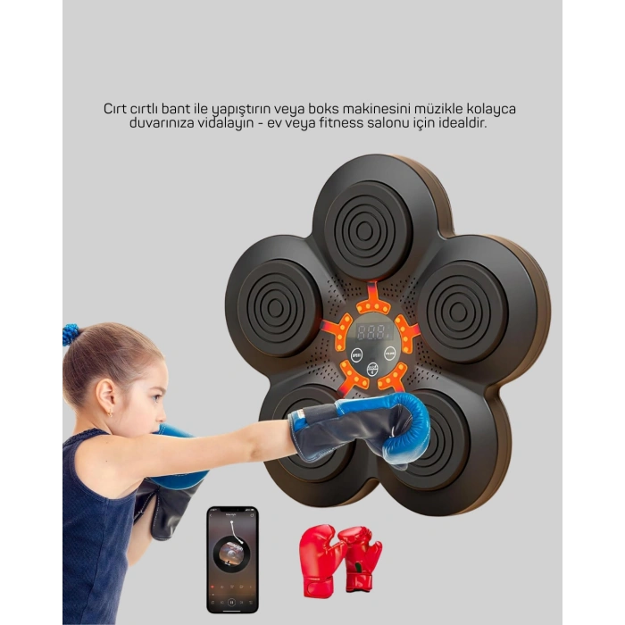 Nevamel® Evde Fitness İçin Akıllı Boks Makinesi Işıklı Vuruş Noktalı Bluetoothlu