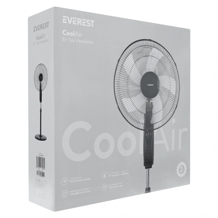 Nevamel® EVEREST FAN11 SİYAH CoolAir 3 Kademeli Hız 40cm 5 Kanat Pervane ve Çerçeve 45W Otomatik Salınım Yükseklik Ayarlı Vantilatör(1923)