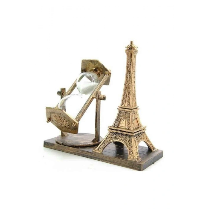 Nevamel Eyfel Kulesi Tasarımlı Kum Saati Kristalleştirilmiş Kum Saati Dekoratif Ahşap Görünümlü