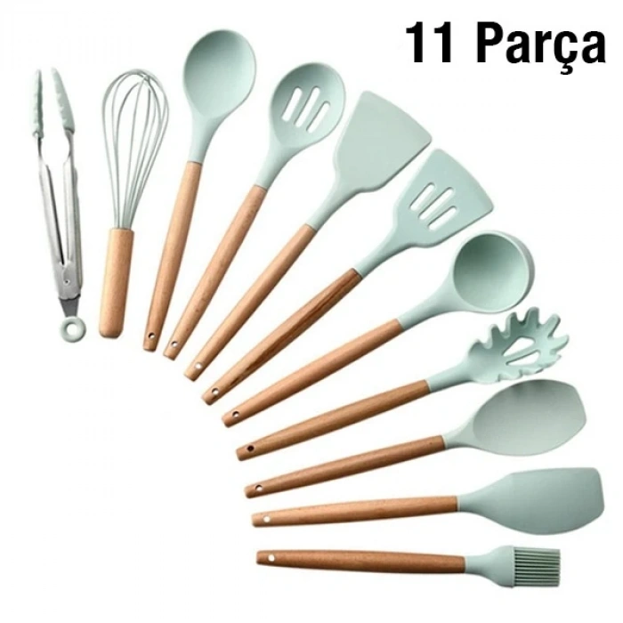 Nevamel Ezere 11 Parça Silikon Uçlu Ahşap Saplı Mutfak Seti Ve Saklama Kutusu-(5775)