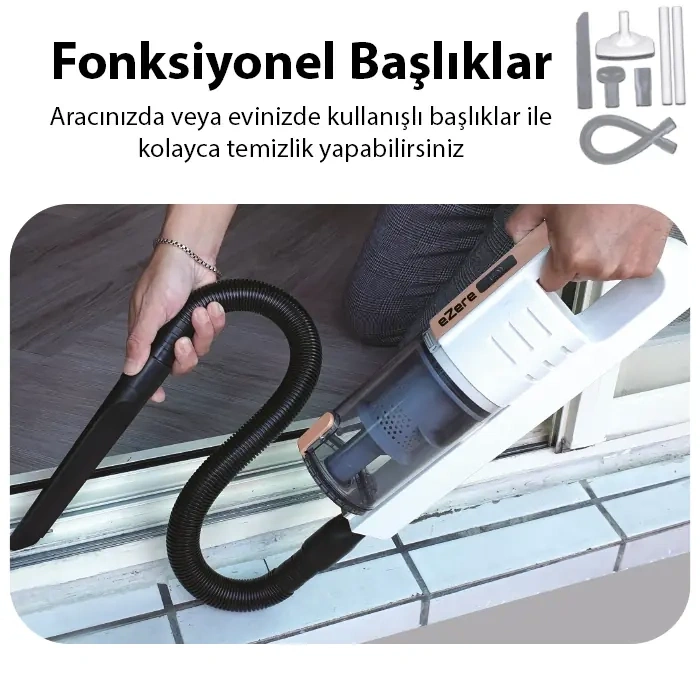 Nevamel® Ezere 15000pa LED Işıklı Kuru Islak Kullanım  Kablosuz Güçlü El Araç-Ev Süpürgesi-(5775)