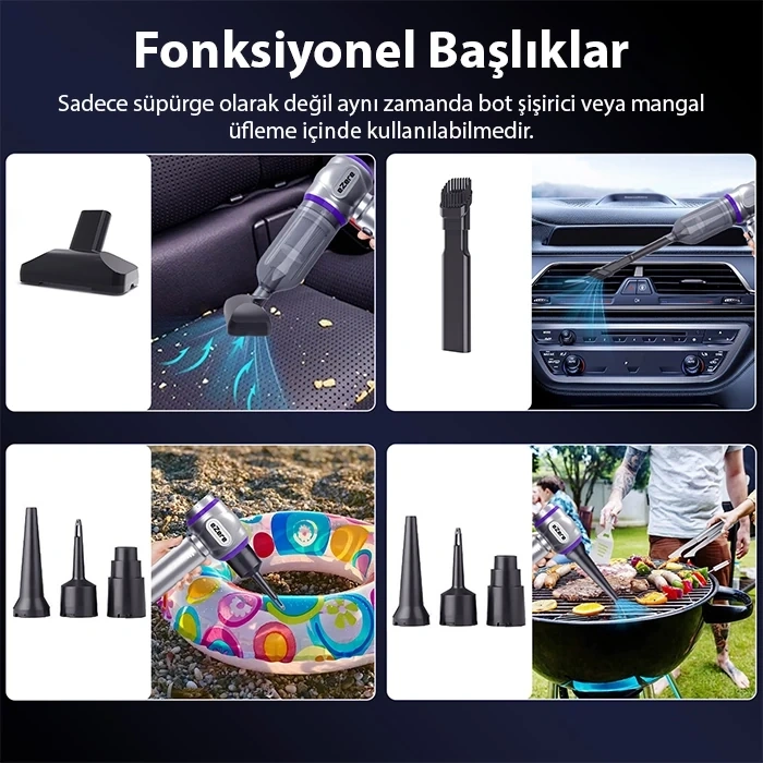 Nevamel® EZERE 16000pa Güçlü Portatif Taşınabilir Vakumlu Kablosuz Üflemeli Mini Araç Süpürgesi-(5775)
