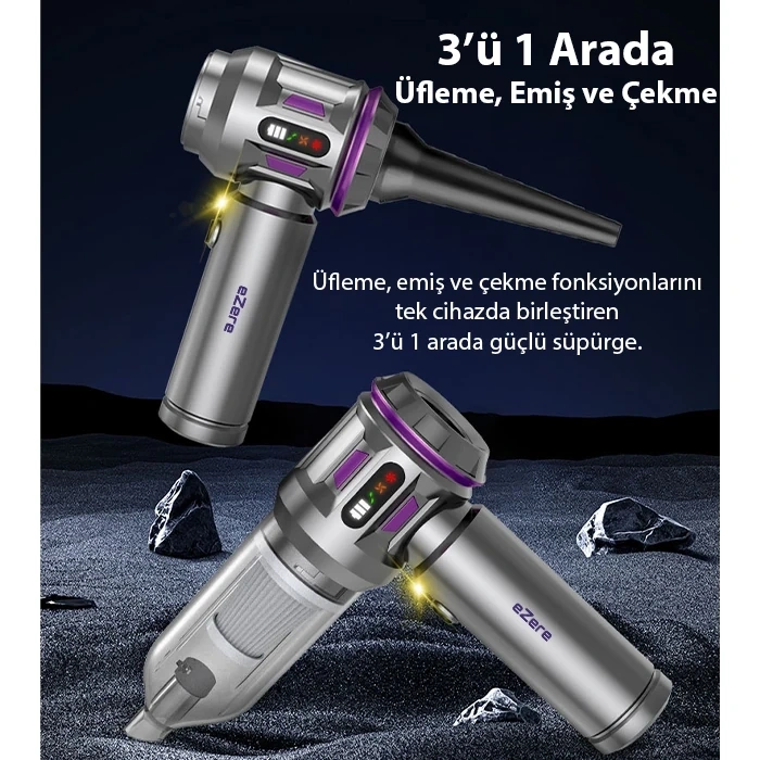 Nevamel® EZERE 17000pa Güçlü Dijital Göstergeli Vakumlu Kablosuz Üflemeli Mini Araç Süpürgesi-(5775)
