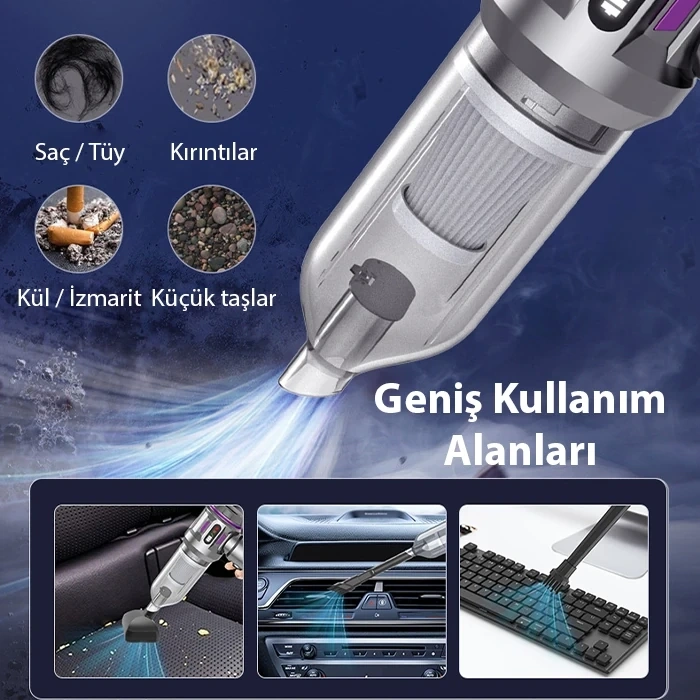 Nevamel® EZERE 17000pa Güçlü Dijital Göstergeli Vakumlu Kablosuz Üflemeli Mini Araç Süpürgesi-(5775)