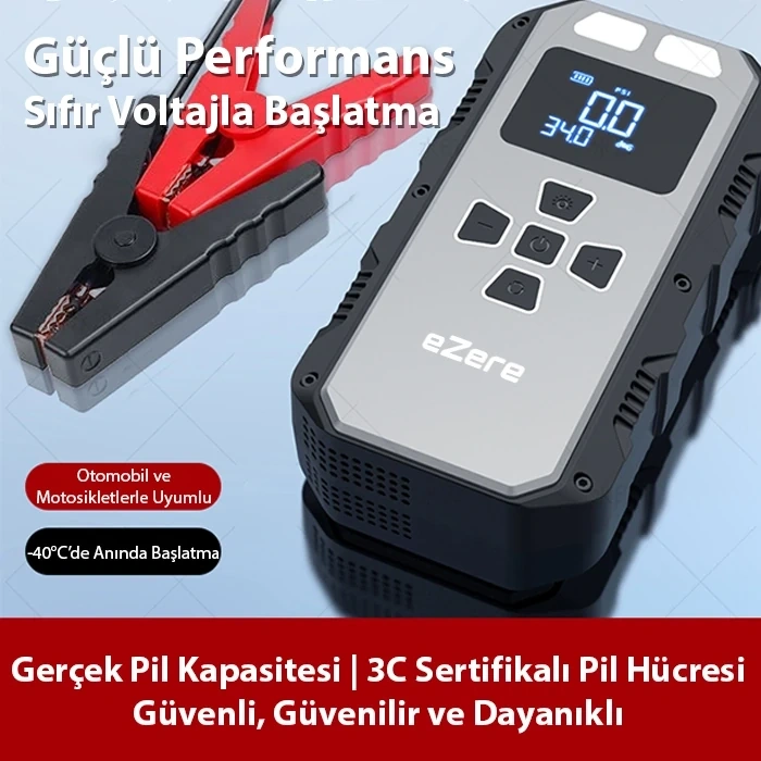 Nevamel® EZERE 4 in1 8000mAh Lastik Sisirme Pompası Ve Starter Akü Takviye Seti-(5775)