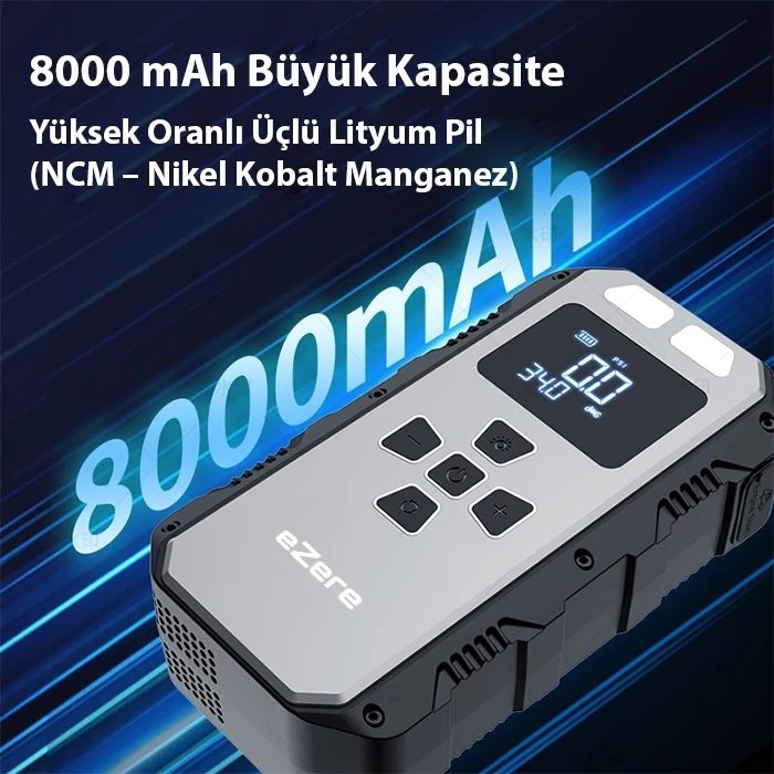 Nevamel® EZERE 4 in1 8000mAh Lastik Sisirme Pompası Ve Starter Akü Takviye Seti-(5775)