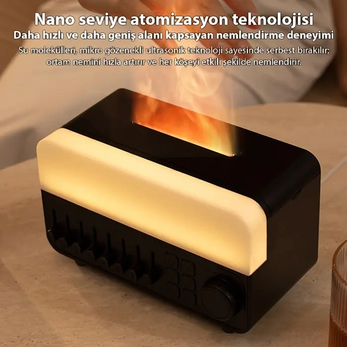 Nevamel® Ezere A14 Bluetooth Hoparlörlü Alev Efektli 8 Sesli Renkli Alev Görünümlü Aromaterapi Difüzörü Ultrasonik Hava Nemlendici-(5775)