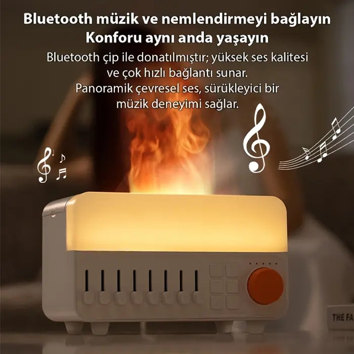 Nevamel® Ezere A14 Bluetooth Hoparlörlü Alev Efektli 8 Sesli Renkli Alev Görünümlü Aromaterapi Difüzörü Ultrasonik Hava Nemlendici-(5775)
