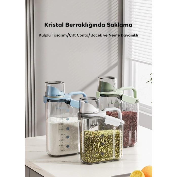 Nevamel EZERE Büyük Kapasiteli Ölçülü Tahil-Gida-Baharat 2800ml Seffaf Saklama Kutusu-(5775)