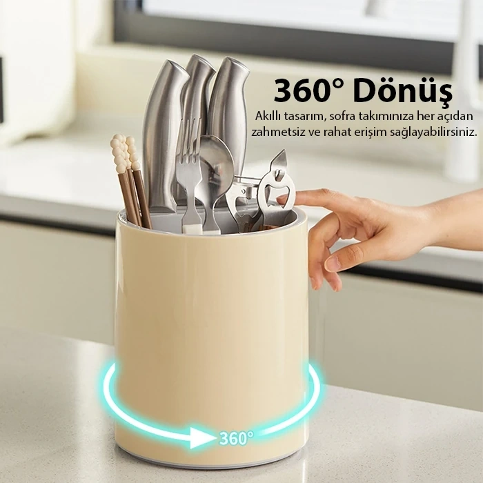 Nevamel EZERE Çatal - Bıçak - Kaşık Saklama Ve Kurutma Kutusu Dönebilen Mutfak Düzenleyici-(5775)