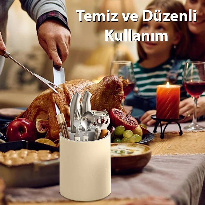 Nevamel EZERE Çatal - Bıçak - Kaşık Saklama Ve Kurutma Kutusu Dönebilen Mutfak Düzenleyici-(5775)