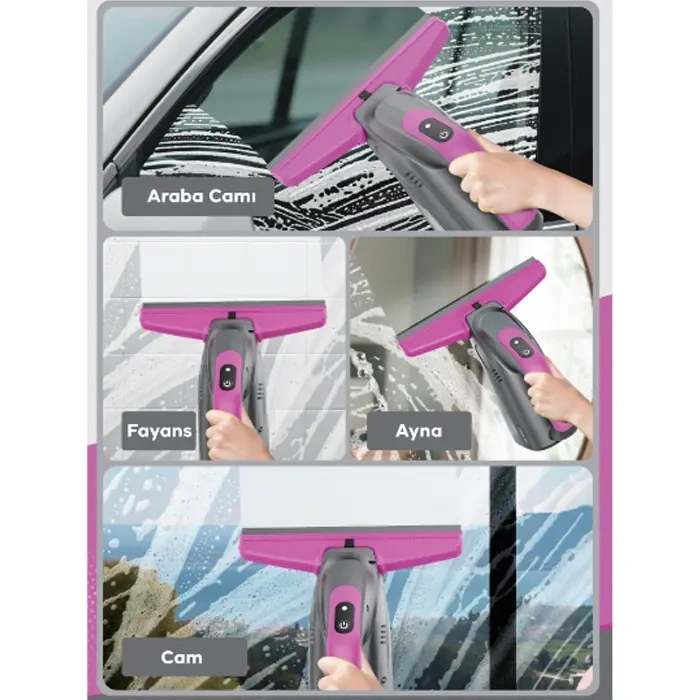 Nevamel® Ezere ClearView Şarjlı Cam Temizleyici Silme Makinesi Mikrofiber Başlıklı-(5775)