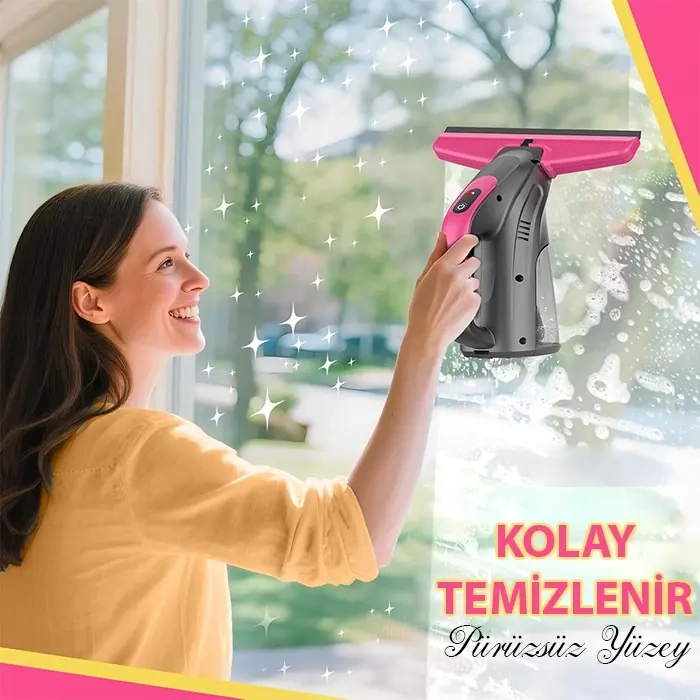 Nevamel® Ezere ClearView Şarjlı Cam Temizleyici Silme Makinesi Mikrofiber Başlıklı-(5775)