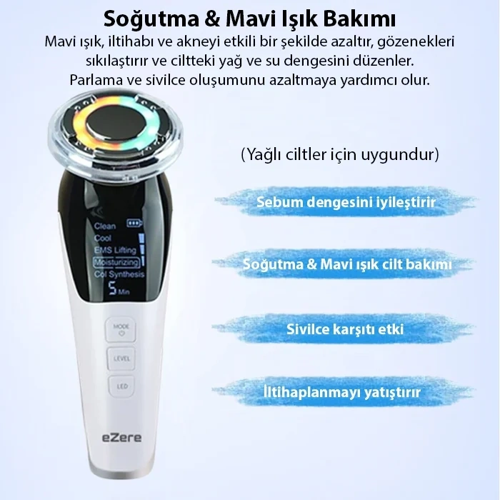 Nevamel EZERE D818 Şarjlı Soğuk-Sıcak Kompresli Gerdirme Nemlendirme Kolajen Sentezli Ems Cilt Bakım Cihazı-(5775)