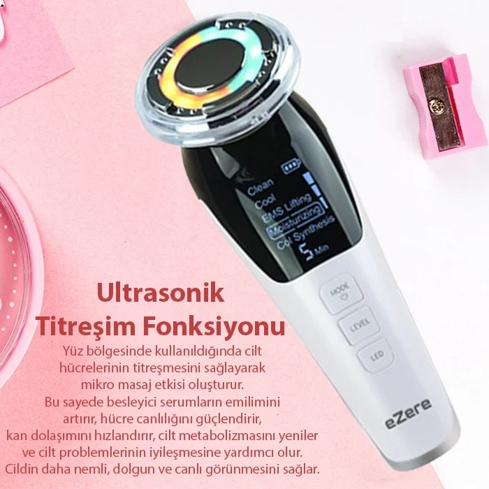 Nevamel EZERE D818 Şarjlı Soğuk-Sıcak Kompresli Gerdirme Nemlendirme Kolajen Sentezli Ems Cilt Bakım Cihazı-(5775)