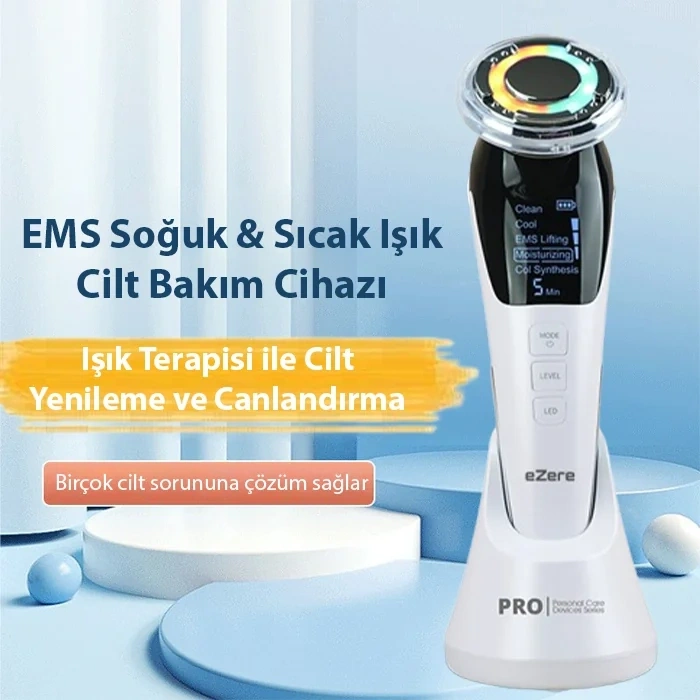 Nevamel EZERE D818 Şarjlı Soğuk-Sıcak Kompresli Gerdirme Nemlendirme Kolajen Sentezli Ems Cilt Bakım Cihazı-(5775)