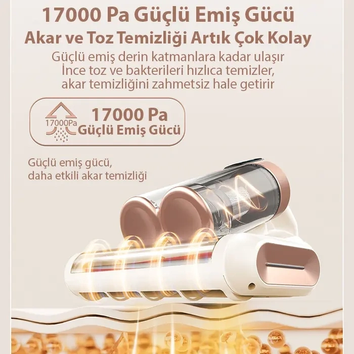 Nevamel® Ezere DustAway 17000Pa Güçlü Kablosuz Akar ve Toz UV Işıklı Yatak ve Koltuk Temizleyici-(5775)