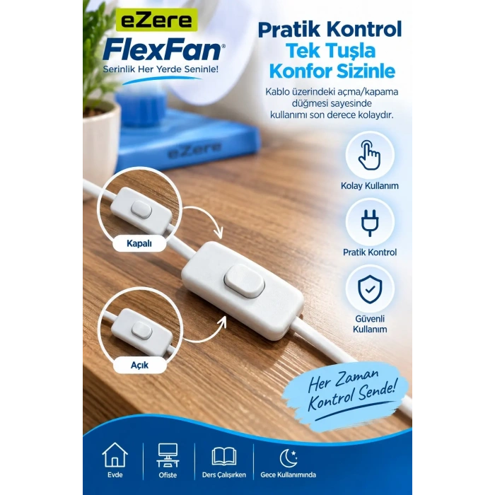Nevamel® Ezere FlexFan Klipsli Elektirikli Vantilatör Ev Ofis Mini Fan-(5775)