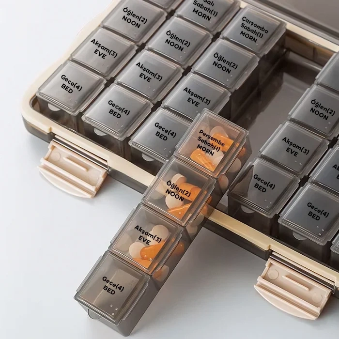 Nevamel® EZERE Haftalık Ilaç Kutusu | 7 Günlük | 28 Gözlü Haftalık Ilaç Kutusu-(5775)