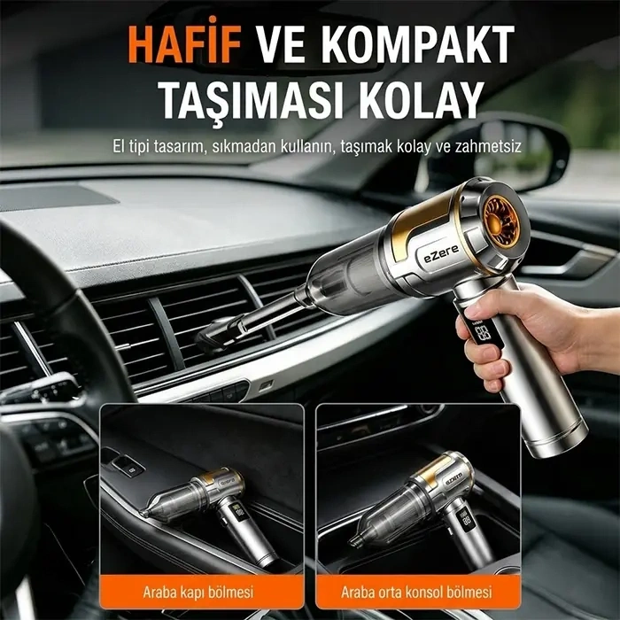 Nevamel® EZERE Nanovac 22000pa Güçlü Portatif Vakumlu Kablosuz Üflemeli Mini Araç Süpürgesi-(5775)