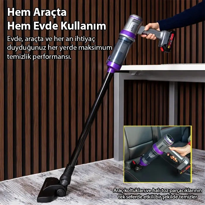 Nevamel® Ezere Powerstorm Kablosuz El Süpürgesi 20000Pa Çekim Gücü 3 Kademeli HEPA Filtre 21V 2.0Ah Batarya-(5775)