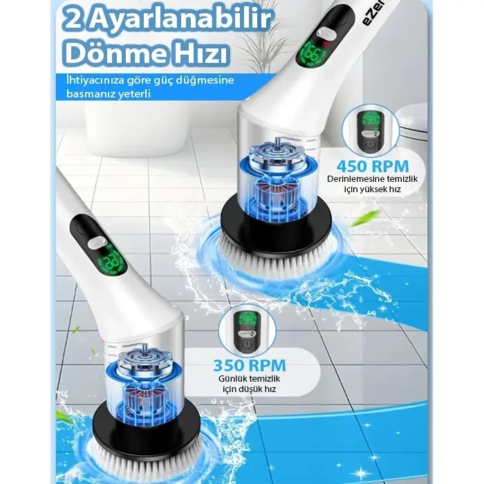 Nevamel® EZERE SpinPro 9-in-1 Teleskopik Şarjlı Dijital Temizlik Fırçası-(5775)