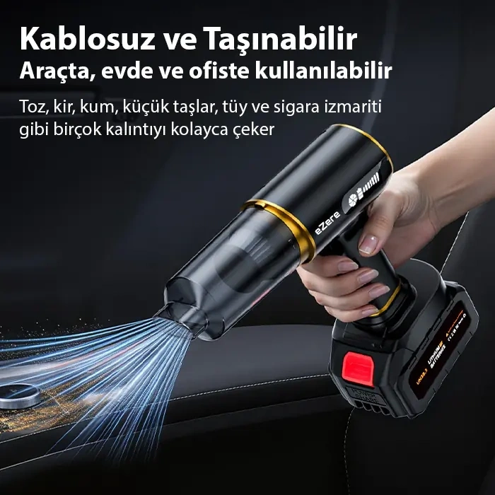 Nevamel® EZERE ST-6609C 20000pa Güçlü Dijital Göstergeli Vakumlu Kablosuz Üflemeli Araç Süpürgesi-(5775)