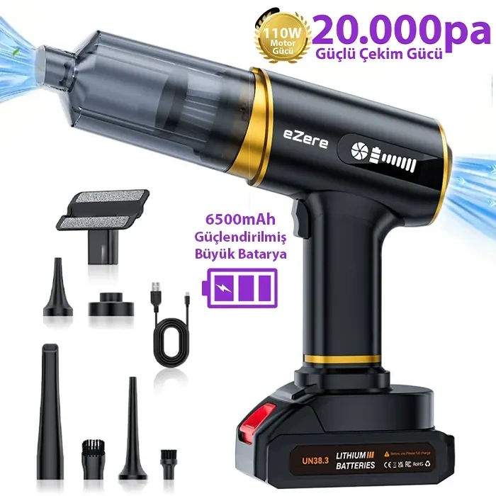 Nevamel® EZERE ST-6609C 20000pa Güçlü Dijital Göstergeli Vakumlu Kablosuz Üflemeli Araç Süpürgesi-(5775)