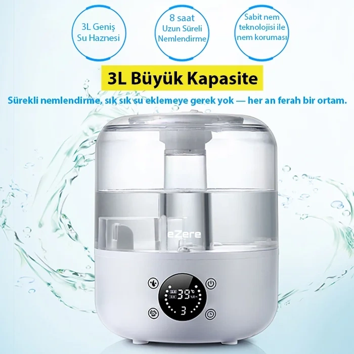 Nevamel® Ezere TH-413 Akıllı Dijital Hava Nemlendirici | 3L Kapasite Dokunmatik Panel Uzaktan Kumanda Sessiz Çalışma-(5775)
