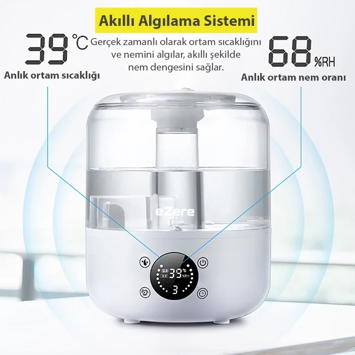 Nevamel® Ezere TH-413 Akıllı Dijital Hava Nemlendirici | 3L Kapasite Dokunmatik Panel Uzaktan Kumanda Sessiz Çalışma-(5775)