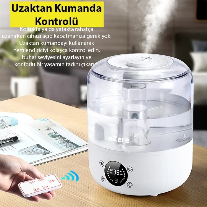 Nevamel® Ezere TH-413 Akıllı Dijital Hava Nemlendirici | 3L Kapasite Dokunmatik Panel Uzaktan Kumanda Sessiz Çalışma-(5775)