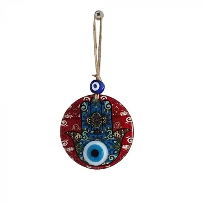 Nevamel Fatma Ana Bereket Eli Desenli Nazar Boncuklu Duvar Süsü 10 Cm Cam Duvar Süsü