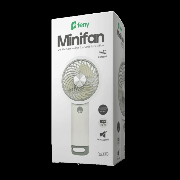 Nevamel® FENY FN-F35 BEYAZ-GRİ 3 Kademeli Hız Kancalı Elde Kullanım Dahili 500mAh Bataryalı Type-C Şarj Girişli Vantilatör(1923)